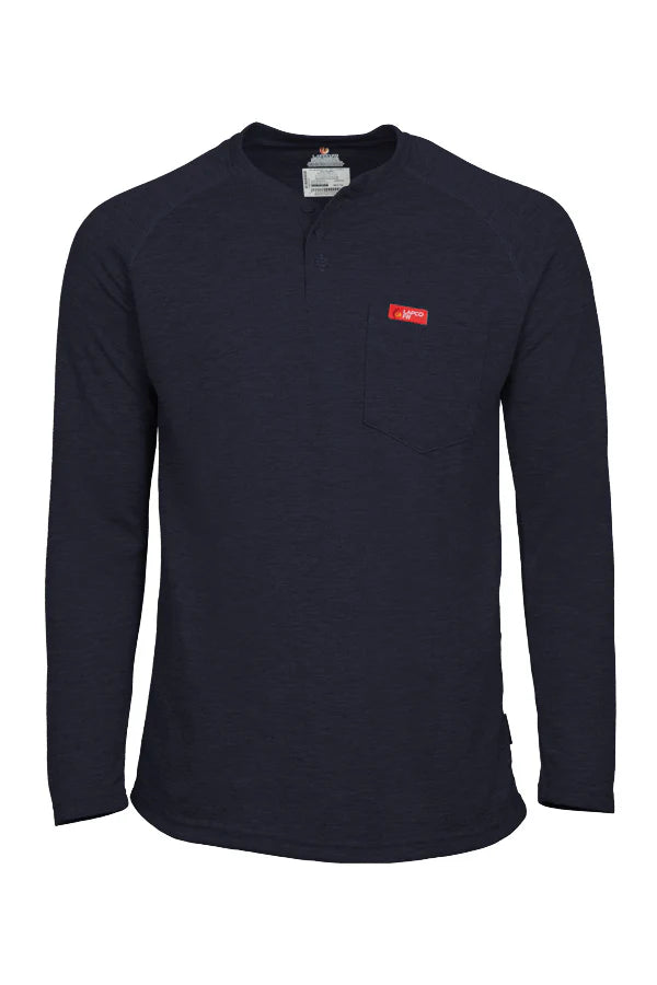 FRT-RHP-NVY - Flame-Resistant Raglan Sleeve Henley T-Shirt – 6oz