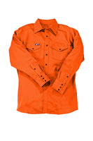 orange fr uniform shirt with black snaps